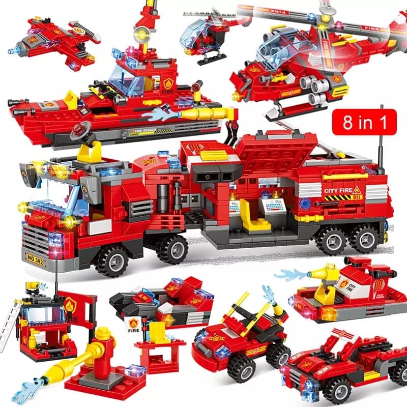 8 in 1 City Command Vehicle Model Building Blocks, Firefighter Team Re ...
