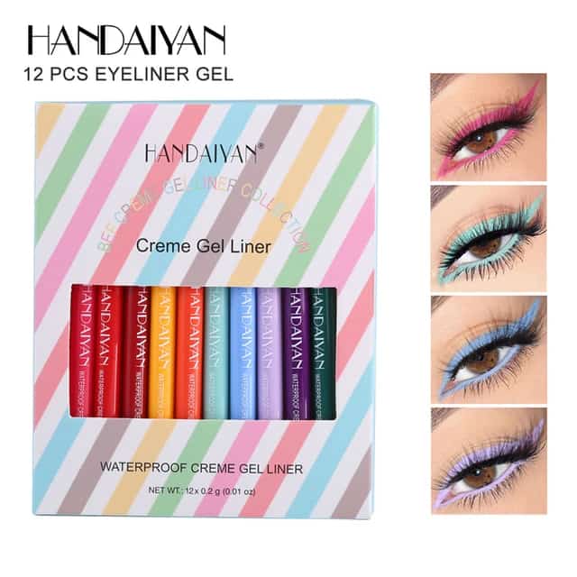 Set Of 12 Handaiyan Cream Gel Eyeliner, Waterproof Matte Eyeliner Gel, Ultra Fine Eyeliner Pencil, Pearl White Brighten Silkworm Shadow Women Eyeliners Pen, Long Lasting Matte Eye Liner, Makeup Cosmetic Beauty Colorful Liner
