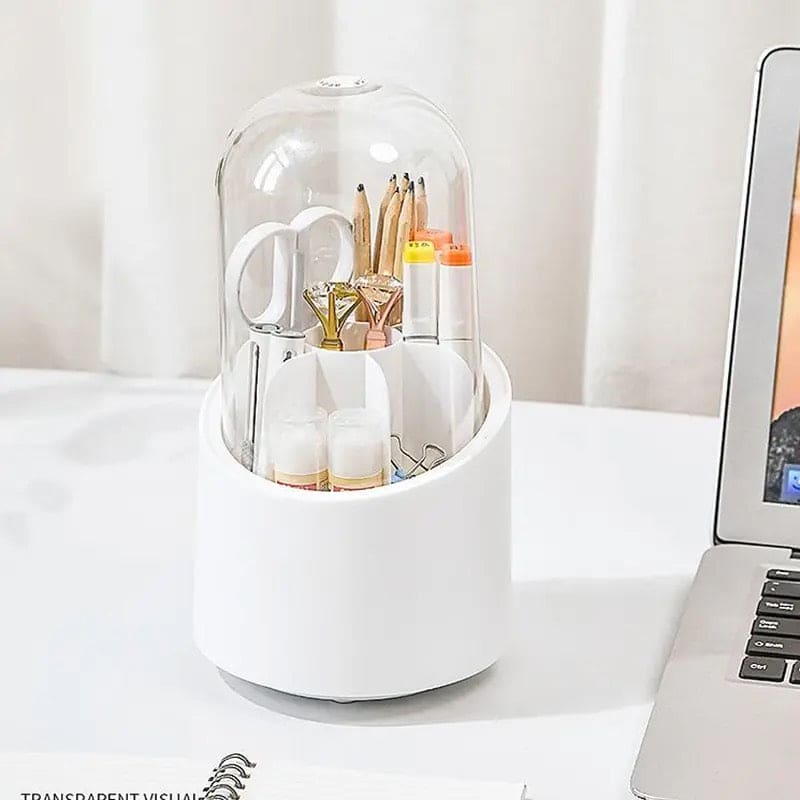 Oval Clear Brush Organizer, Desktop Makeup Brush Storage Bucket Cup Holder With Lid, Brush Display Stand Storage Box, Lipstick Eyebrow Pencil Holder, Acrylic Makeup Brush Organizer Cup, Rotating Makeup Brush Holder