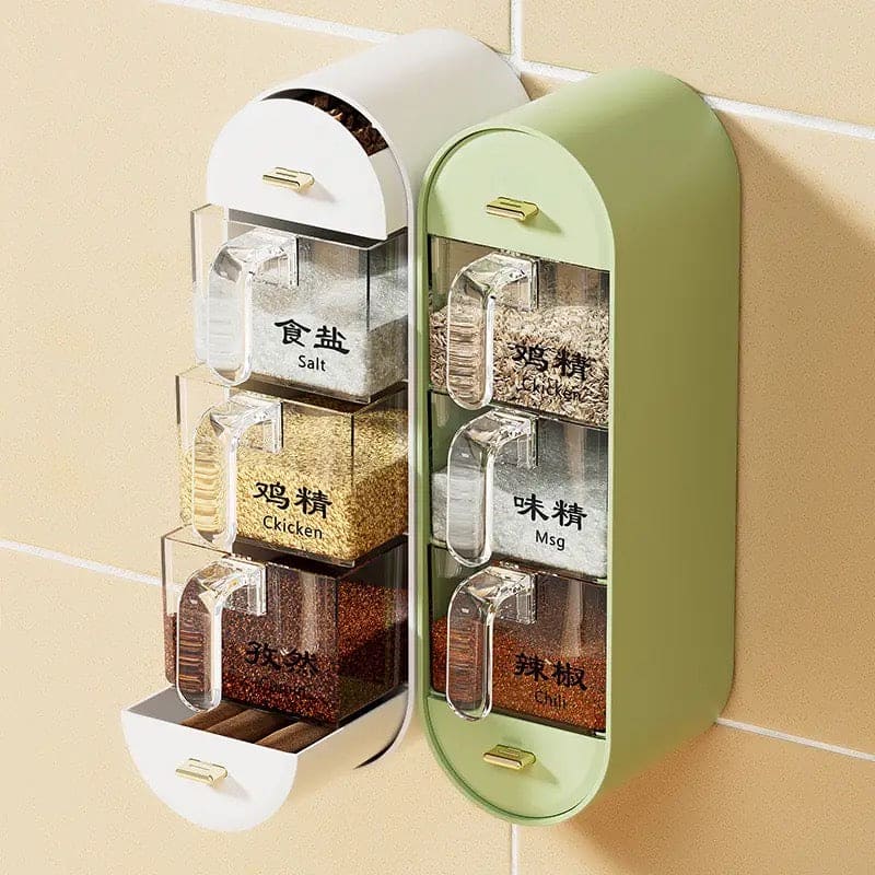 5 in 1 Seasoning Storage Box, Spice Drawer Storage Rack, Kitchen Seasoning Storage Rack With Spoons, Kitchen Wall Mounted Condiment Box, Household Kitchen Rack Seasoning Box