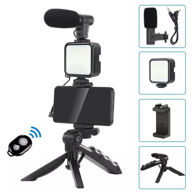 Portable Smart Vlogging Video Kit With Microphone Bracket, LED Selfie Light, Go Viral Vlogging Kit