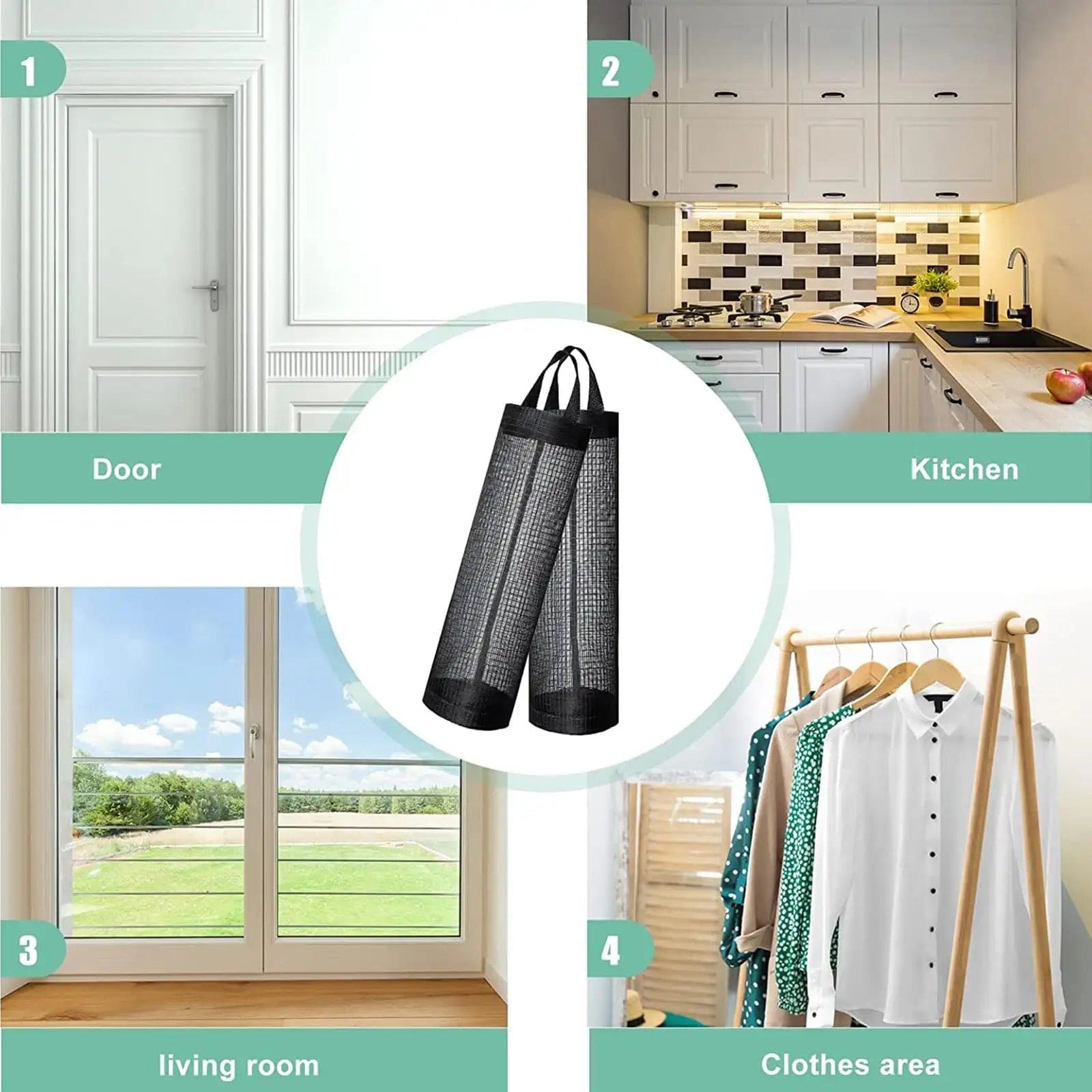 Net Plastic Bag Organizer, Home Grocery Bag Holder, Wall Mount Plastic Bag Holder, Kitchen Storage Shopper Dispenser, Trash Garbage Bag Organizer, Hanging Pouch Hang Bag
