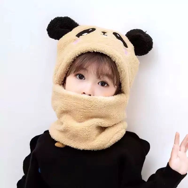 2 Pcs Premium Quality Winter Cute Children Cartoon Scarf Hats, Hooded Scarf Caps, Baby Stuff Winter hat Plus Fleece Kids Caps, Cartoon Hat For Girls Boys Scarf, Baby Hat Bonnet Beanie