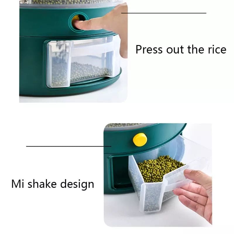 Large Capacity 6 Grids Grain Cereals Storage Container, Rotating Can For Bulk Cereals, Moisture Insect Proof Grain Organizer, Rotating Storage Container For Rice Nuts Beans, Dry Snacks Rice Bucket