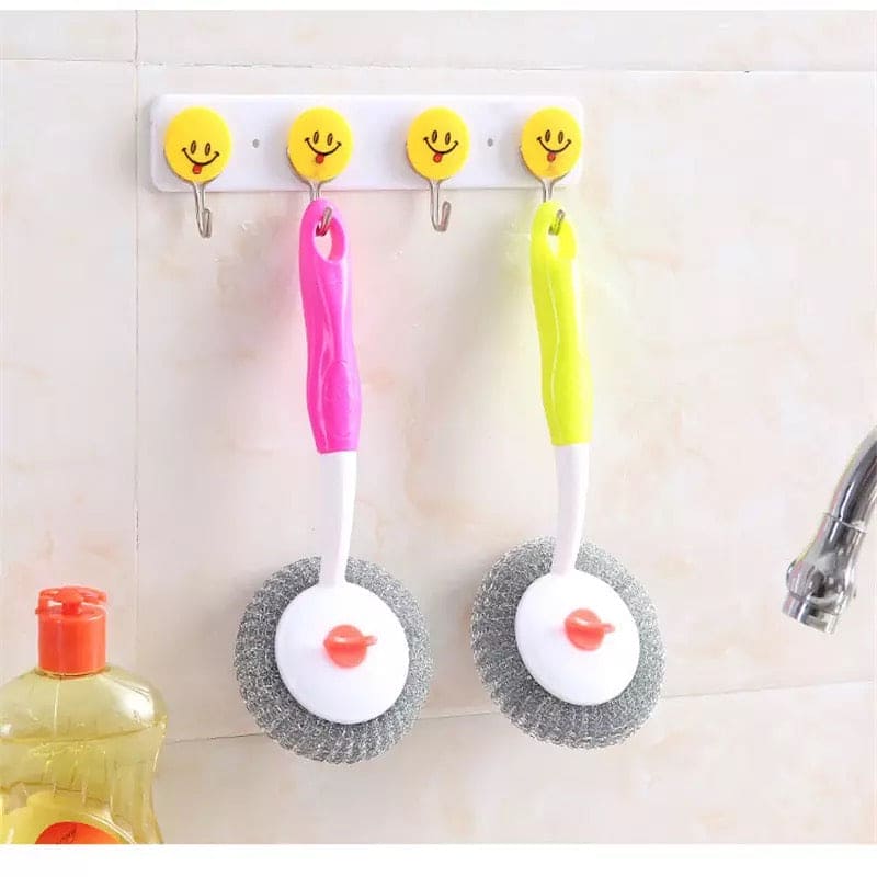 Splicing Wire Ball Scrubs Brush, Long Handle Removable Replacement Brush, Utility Stainless Steel Wire Ball Brush, Durable Cleaning Brush, Dish Bowl Washing Kitchen Gadget, Nano Steel Ball Cleaning Scrubber