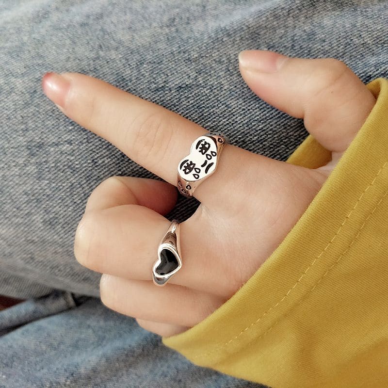 2 Pcs Creative Crying Heart Rings, Trendy Fashion Female Resizable Ring Jewellery , Vintage Adjustable Ring