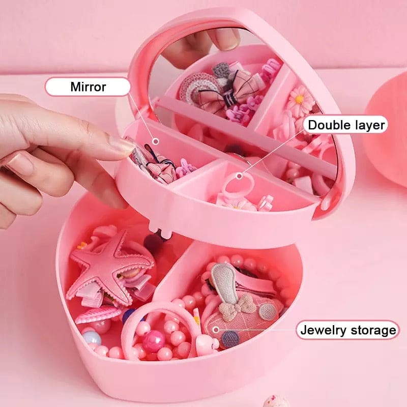 Mini Heart Jewelry Box, Love Shape Jewelry Box, Display Earrings Ring Jewelry Case Box, Double Layer Jewelry Organizer With Mirror, Pink Girl Heart Storage Box