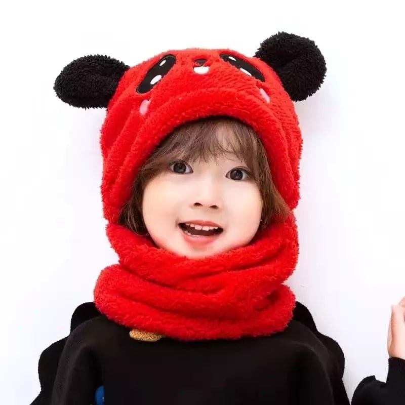 2 Pcs Premium Quality Winter Cute Children Cartoon Scarf Hats, Hooded Scarf Caps, Baby Stuff Winter hat Plus Fleece Kids Caps, Cartoon Hat For Girls Boys Scarf, Baby Hat Bonnet Beanie