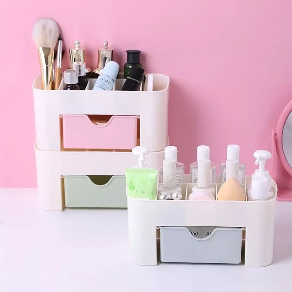 Amazing Double Layer Plastic Makeup Organizer Storage Box, Cosmetic Drawer Jewellery Display Case, Desktop Container