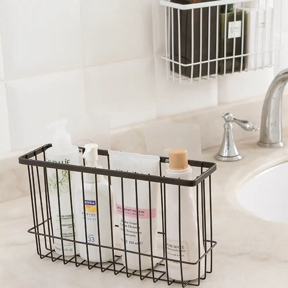 Iron Grill Organizer, Simple Style Iron Storage Basket Organizer, Living Room Home Potted Book Storage Basket, Punch Wrought Iron Rack, Kitchen Bathroom Storage Organizer