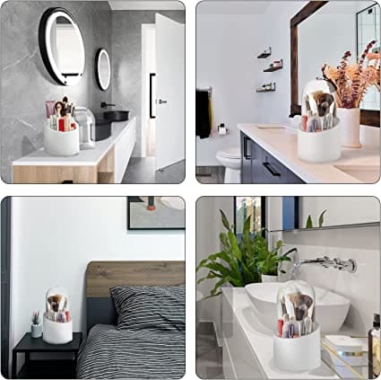 Oval Clear Brush Organizer, Desktop Makeup Brush Storage Bucket Cup Holder With Lid, Brush Display Stand Storage Box, Lipstick Eyebrow Pencil Holder, Acrylic Makeup Brush Organizer Cup, Rotating Makeup Brush Holder