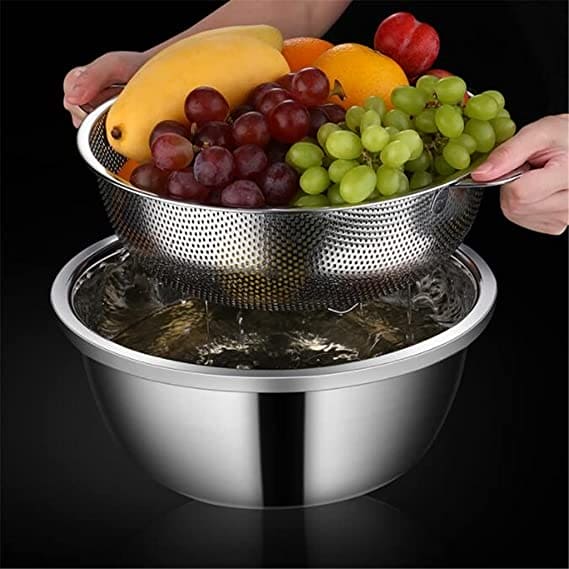 Stainless Steel Kitchen Fruit Vegetable Washing Basket, Steel Washing Filter Strainer, Micro Perforated Colander Draining, Handheld Spider Strainer