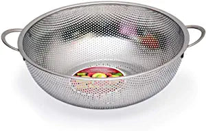 Stainless Steel Kitchen Fruit Vegetable Washing Basket, Steel Washing Filter Strainer, Micro Perforated Colander Draining, Handheld Spider Strainer