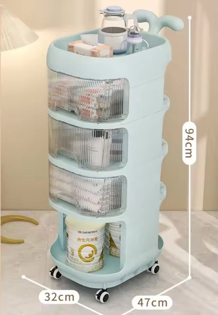 Multi Tier Rolling Storage Rack With Dolphin Shaped Handle, Multi Layer Storage Holder, Floor Standing Storage Racks