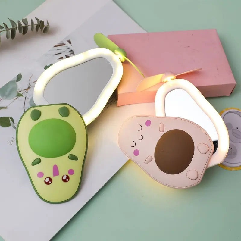 Avocado Mini Cooler Fan, Handheld Fan with Fill Light Mirror, USB Pocket Silent Small Fan, Mini Portable Pocket Fan, Cool Air Hand Held Travel Cooler Cooling Fan