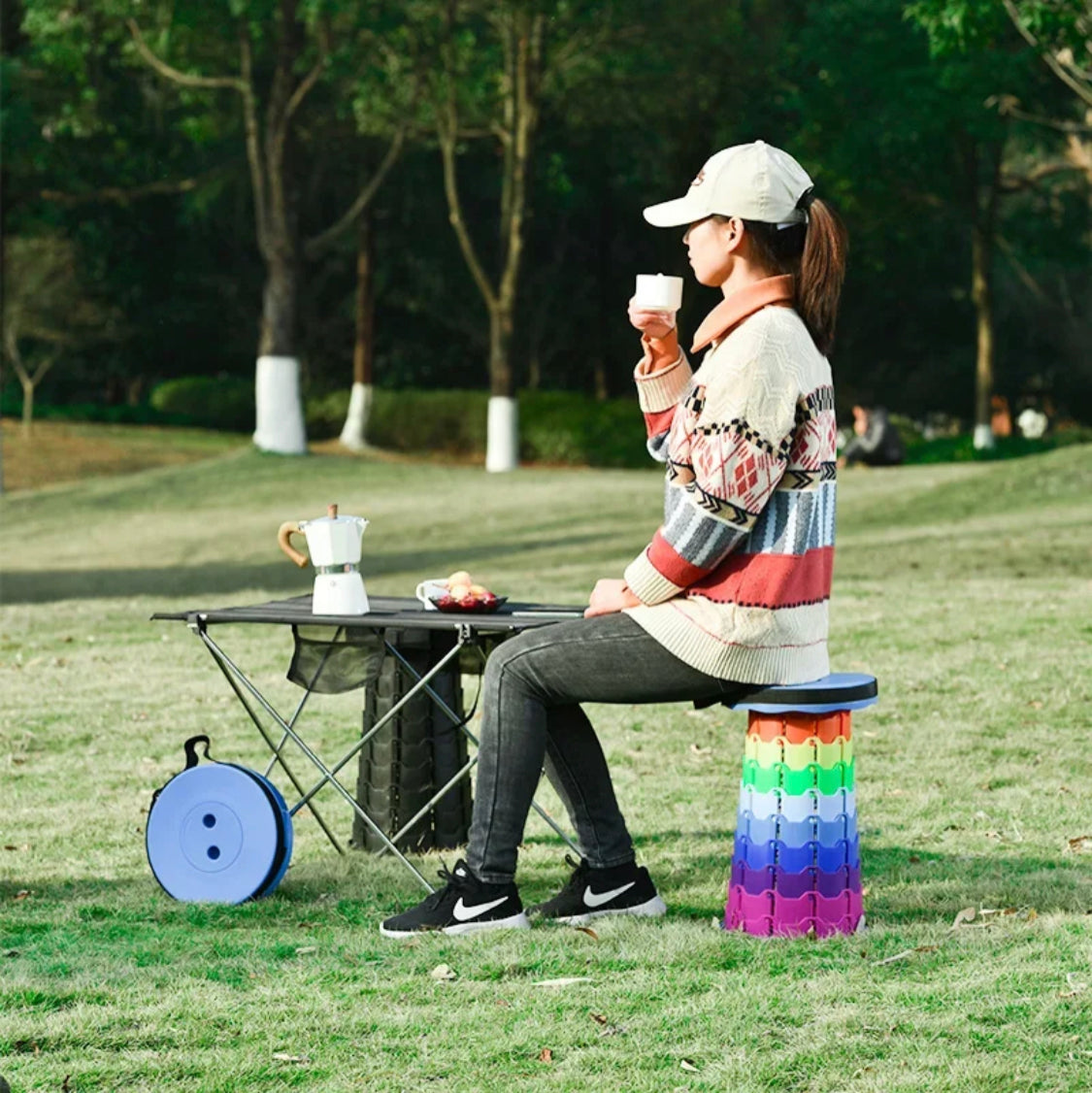 Telescopic Folding Plastic Stool, Outdoor Collapsible Stool, Plastic Camping Retractable Stool