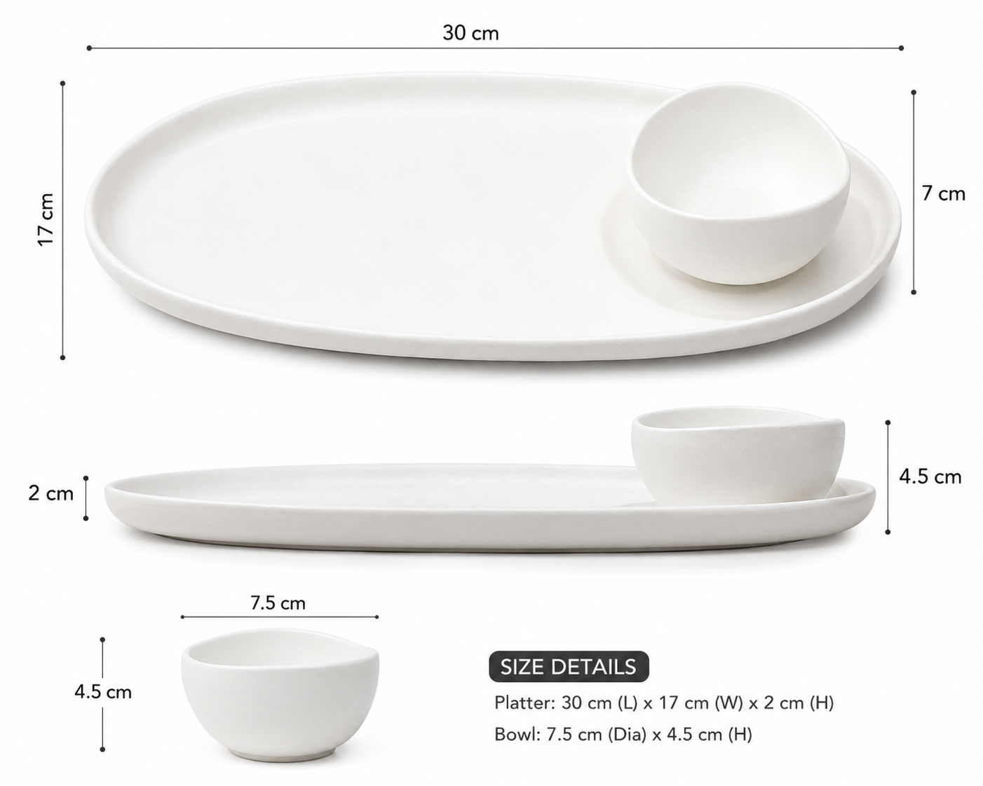 Oval Serving Plate with Sauce Bowl, Multi Purpose Serving Plate with Dip Cup, Elegant Oval Snack Platter