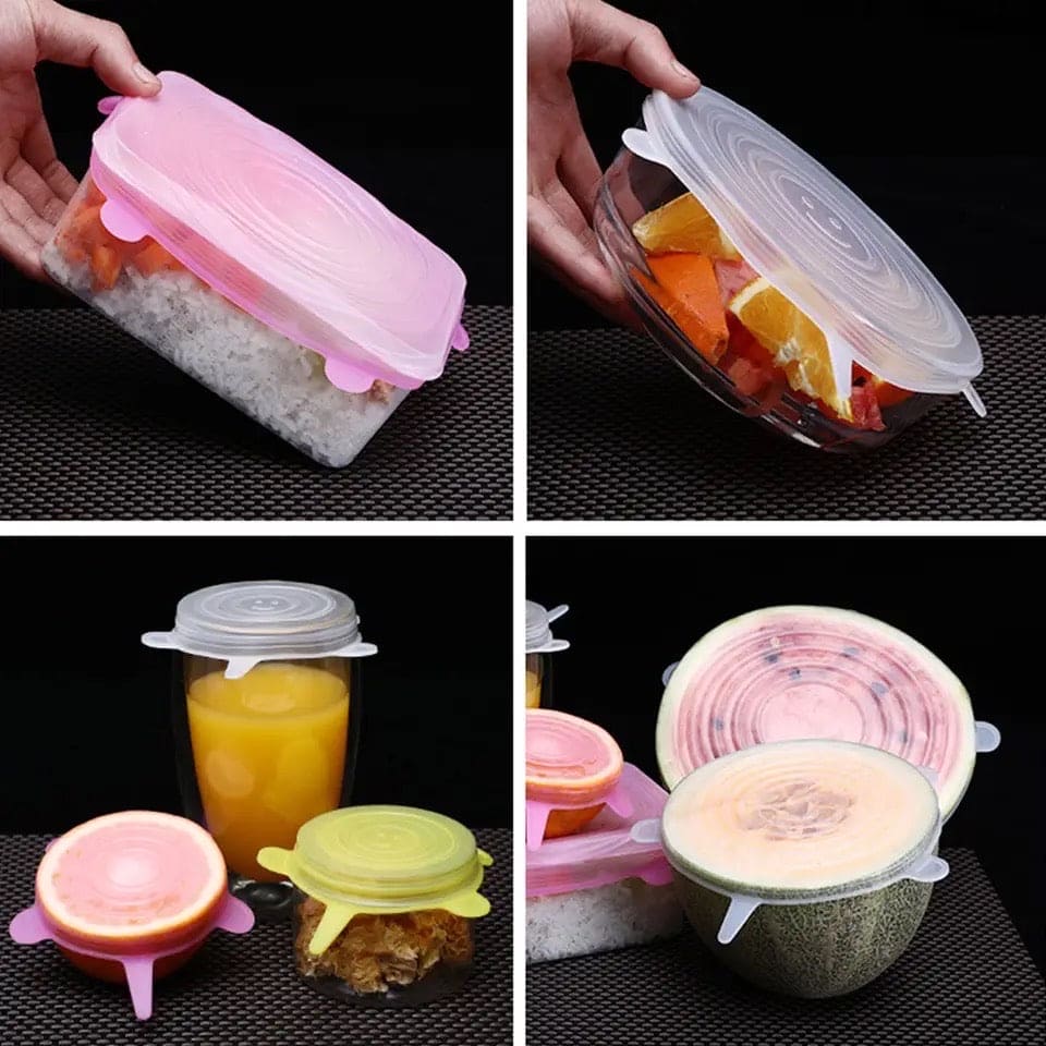 Set Of 6 Rectangular Silicon Stretch Lids, Transparent Silicone Food Sealing Cover, Reusable Durable Food Storage Covers for Bowls, Cups, Cans, Fit