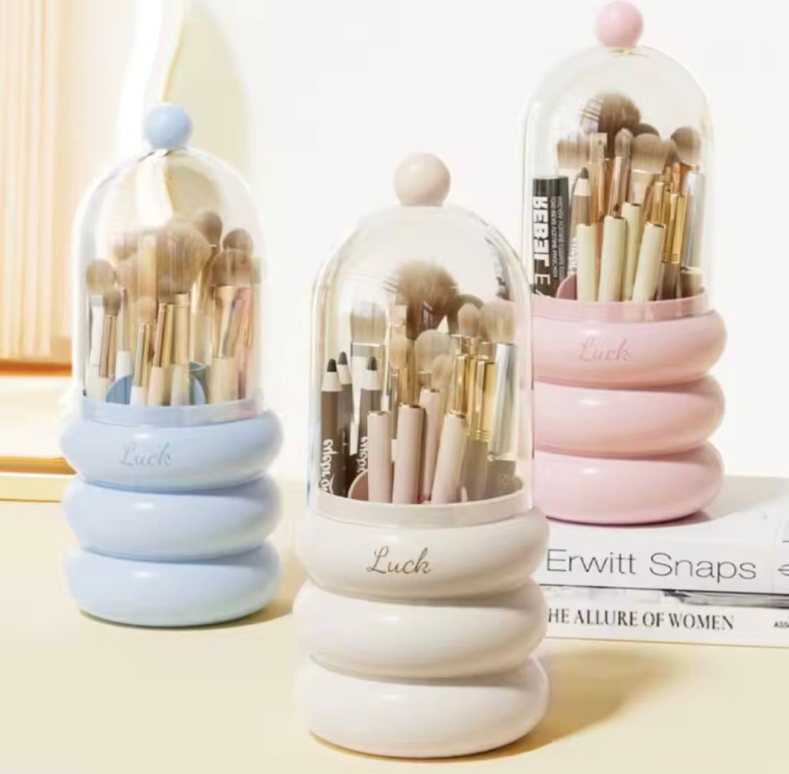 Makeup Brush Holder With Visible Cover, Multifunctional Desktop Stationary Organizer, Large Capacity Cosmetic Container