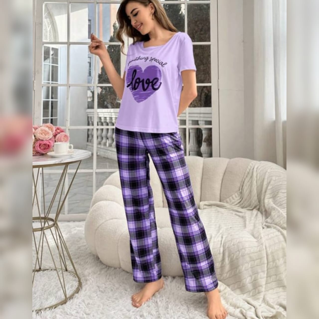 Lover Heart Night Wear Suit, Soft Cotton Nightwear