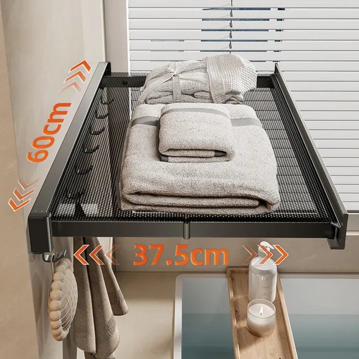 Retractable Aluminium Alloy Clothes Drying Net, Foldable Mesh Laundry Dryer with Hooks, Sturdy Clothes Rack For Balcony