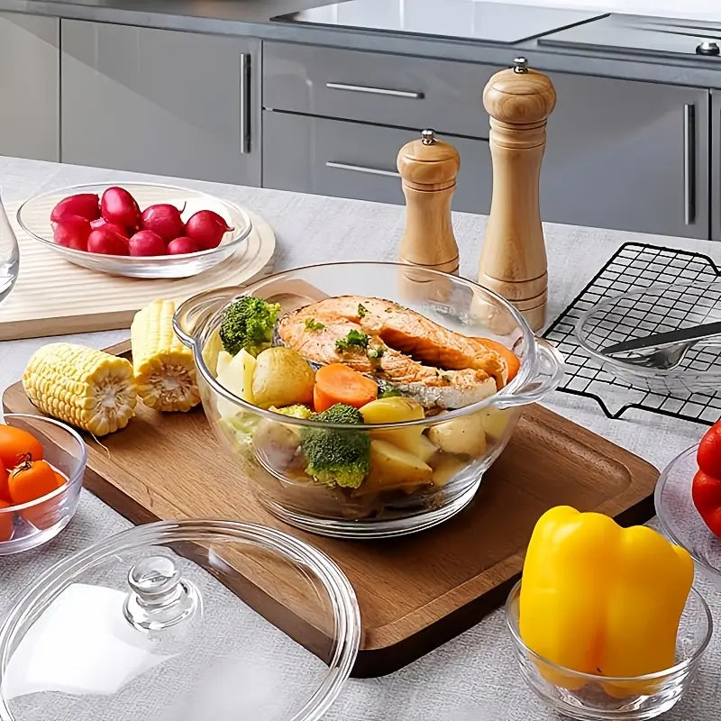 Heat Resistant Glass Cookware Set, Transparent Glass Cooking Pot Set, Elegant Glass Casserole Set with Lids