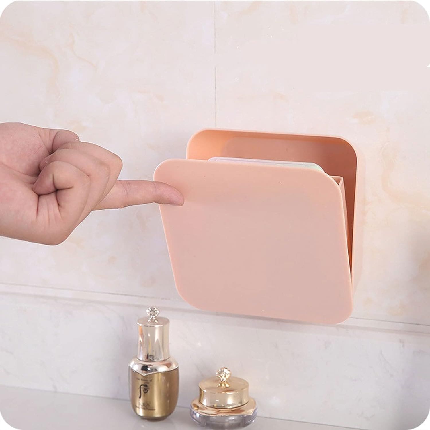 Utility Flip Storage Box, Self-adhesive Wall Storage Box, Multifunctional Punch Free Swab Holder, Removable Sealed Square Storage Bin, Kitchen Tableware Storage Shelf, Kitchen Bathroom Wall Organizer