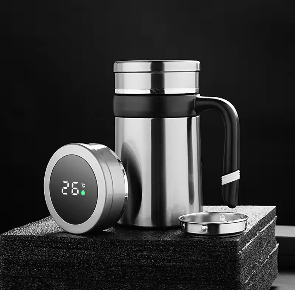 500ml Temperature Display Coffee Thermos, Stainless Steel Vacuum Flask Coffee Mug With Handle, Double Thickened Coffee Mug