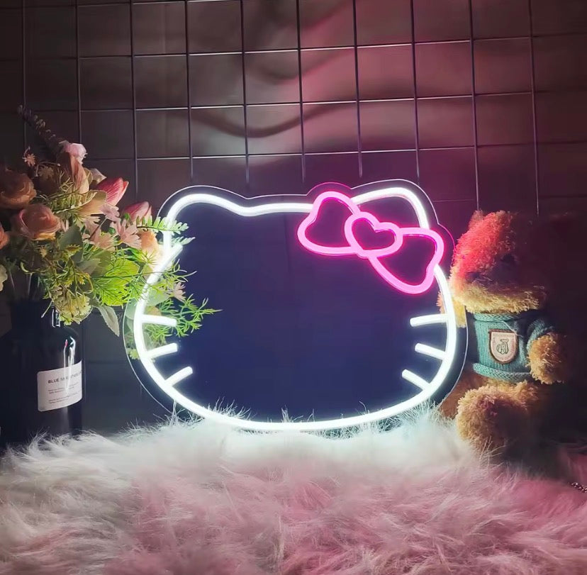 Hello Kitty Vanity Makeup Mirror with Soft Glow Light, Cute Kawaii LED Makeup Mirror, Decorative Hello Kitty LED Vanity Mirror, Kawaii Desktop LED Mirror with Cute Bow Design