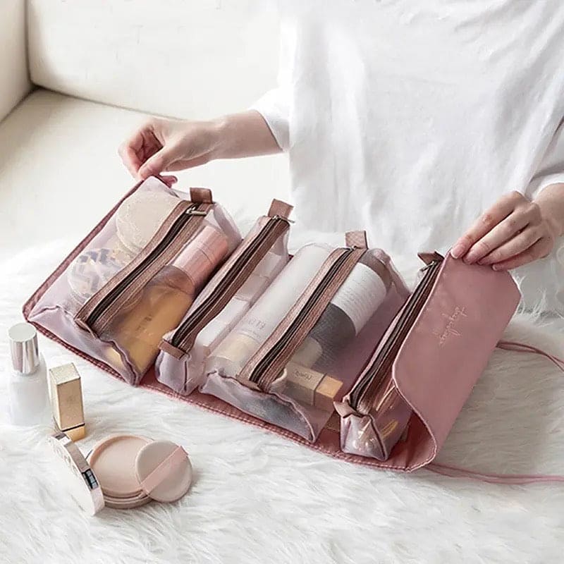 4 In 1 Foldable Mesh Bag, Separable Toiletry Storage Bag Organizer, Multifunctional Women Cosmetic Bag, Travel Organizer Foldable Hanging Nylon Wash Storage Bag, Portable Makeup Bag Toiletry Pouch, Portable Detachable Wash Pouch