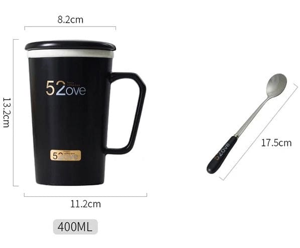 Lovely Couple Mug, Black White Stamping Mug with Lid Spoon, Couple Ceramic Mugs, Holiday Coffee Cup, Love Ceramic Water Mug, Creative Couple Mug with Lid with Spoon