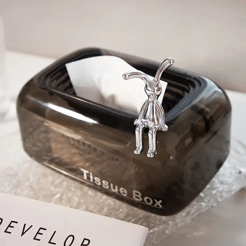 Bunny Sit Tissue Box, Transparent Luxury Tissue Case, Rectangular Self Scarf Box, Sink Off Tissue Paper Organizer
