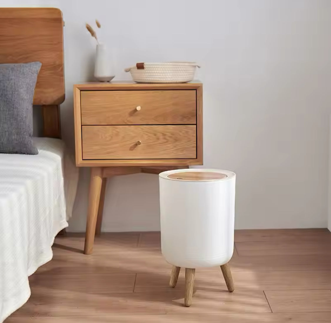 Wooden Pattern Trash Can, Creative Kitchen Waste Bin With Press Cover, Living Room Toilet Garbage Container, Foot Imitation Wood Rubbish Can, Bathroom Kitchen Garbage Bucket
