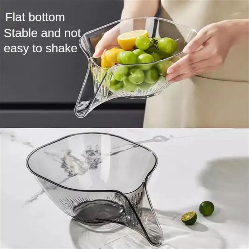Multifunctional Drain Funnel Bowl, Household Creative Food Washing Basket, Transparent Washing Fruit Plate, Kitchen Gadget Cleaning Tool, Creative Dry Wet Separation Drain Bowl, Strainer Basket Drain Bowl with Funnel