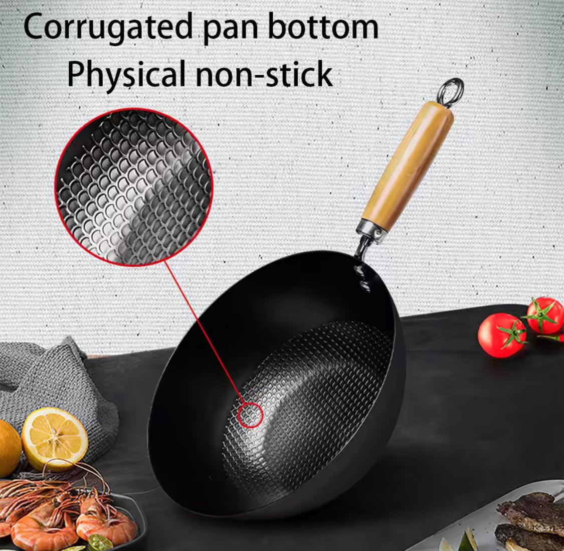 Non Stick Iron Frying Pan With Handle, Easy to Clean Cooking Pot, Kitchen Cookware Gadget
