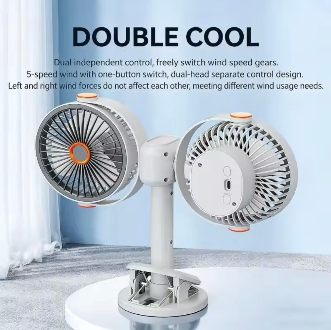 Dual Head Cooling Fan, Adjustable Desktop USB Fan, Double Head Wall Mo ...