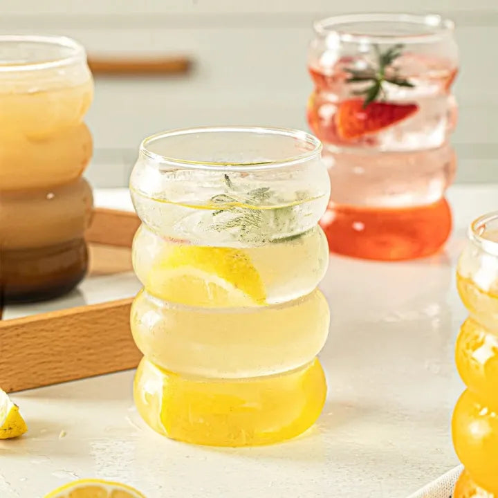 Bubble Glass Tumbler with Lid and Straw, Iced Coffee Mug With Straw With Wooden Lid, Drinking Cup With Lid And Straw