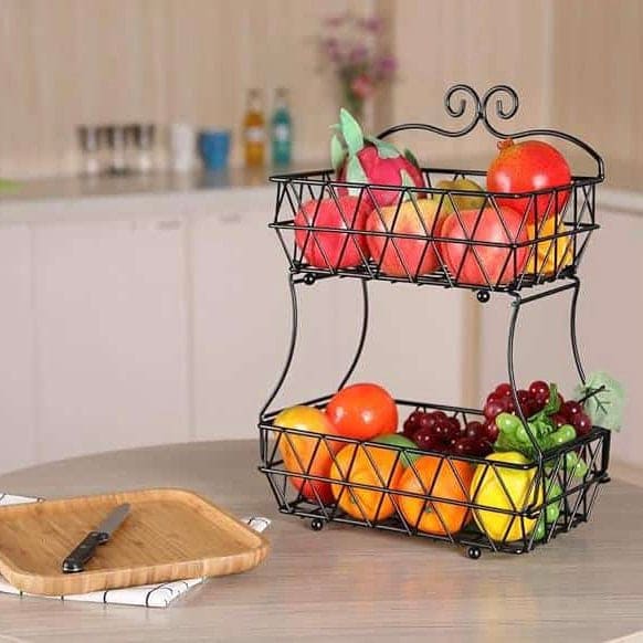 Regular Metal Fruit Basket, 2 Tier Metal Bread Basket, Portable Kitchen Storage Countertops Shelf Rack, Metal Black Fruit And Vegetable Storage Stand