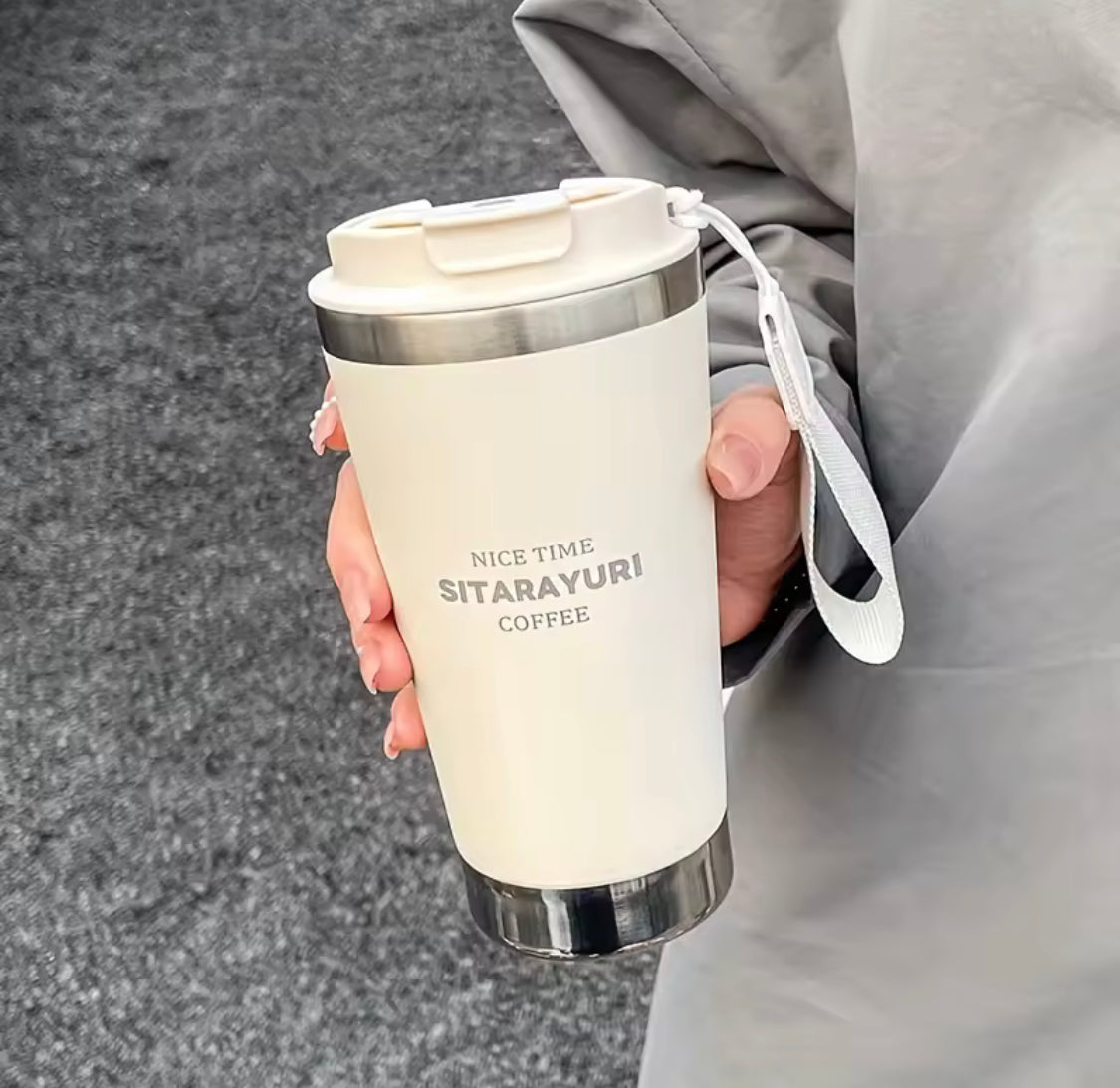 500ML Hot and Cold Water Bottle With Strap, Stainless Steel Coffee Mug, Stainless Steel Vacuum Flask With Straw, Leak Proof Coffee Tumbler