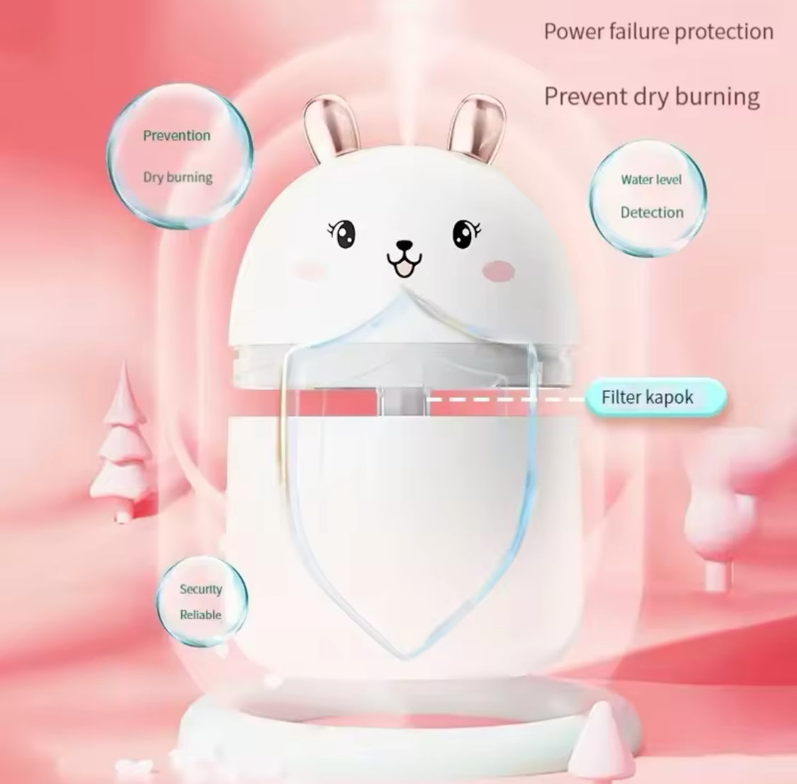 Cute Rabbit Humidifier, Portable Mini Aroma Diffuser, USB Air Humidifier