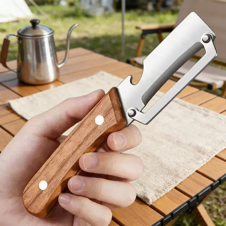 2 In 1 Stainless Steel Peeler With Wooden Handle, Multifunction Vegetable Peeler, Fruit Knife With Bottle Opener, Kitchen Tool