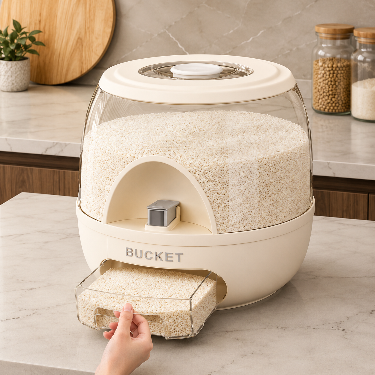Press Type Rice Storage Container, Premium Rice Dispenser With Drawer, Large Capacity Food Grain Storage Bin, Premium Rice Dispenser With Drawer