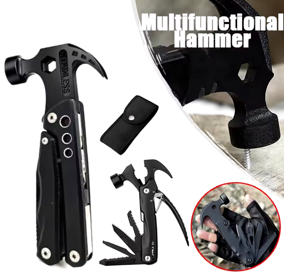 Multifunctional Claw Hammer, Stainless Steel Hammer With Knife And Screwdriver, Outdoor Portable Folding Plier