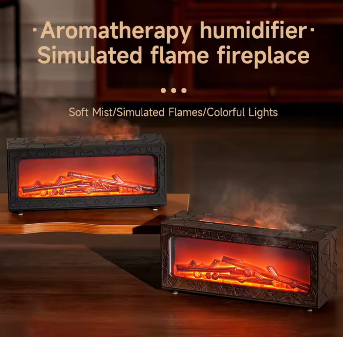 LED Fireplace Flame Diffuser, Colorful Flame Night Light Humidifier, Ultrasonic Mist Humidifier, Aroma Essential Oil Diffuser