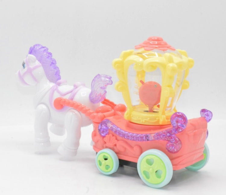 Kids Horse Carriage Music Toy, Battery Operated Kid Toy, Cartoon Light Music Playing Toy