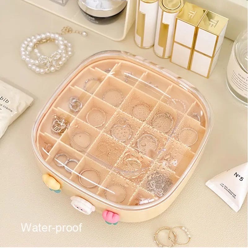 Cute Double Layer Mesh Jewelry Box, Portable Earrings Ring Necklace Storage Box, Modern Multi Grid Ring & Necklace Storage Box For Home