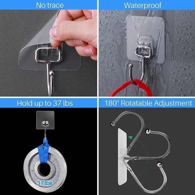 Rotatable Stickey Hanger, Transparent Wall Hooks, Strong Self Adhesive Anti-slip Hook, Punch Free No Trace Storage Hangers For Home Kitchen Bathroom, Multipurpose Wall Hanger, Load-Bearing Sticky Hooks