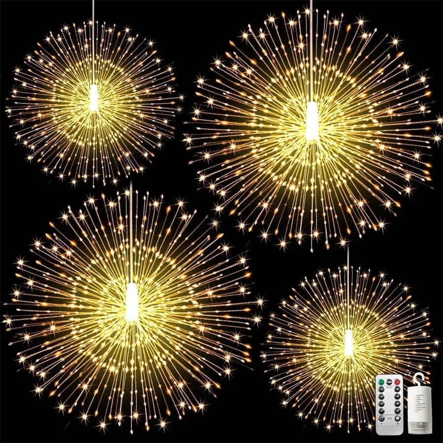 Fire Works String Light, 120 LED Copper Wire Firework Lights, Battery Operated Fairy String Lights with Remote, Waterproof Starburst Firework Garland String Lights