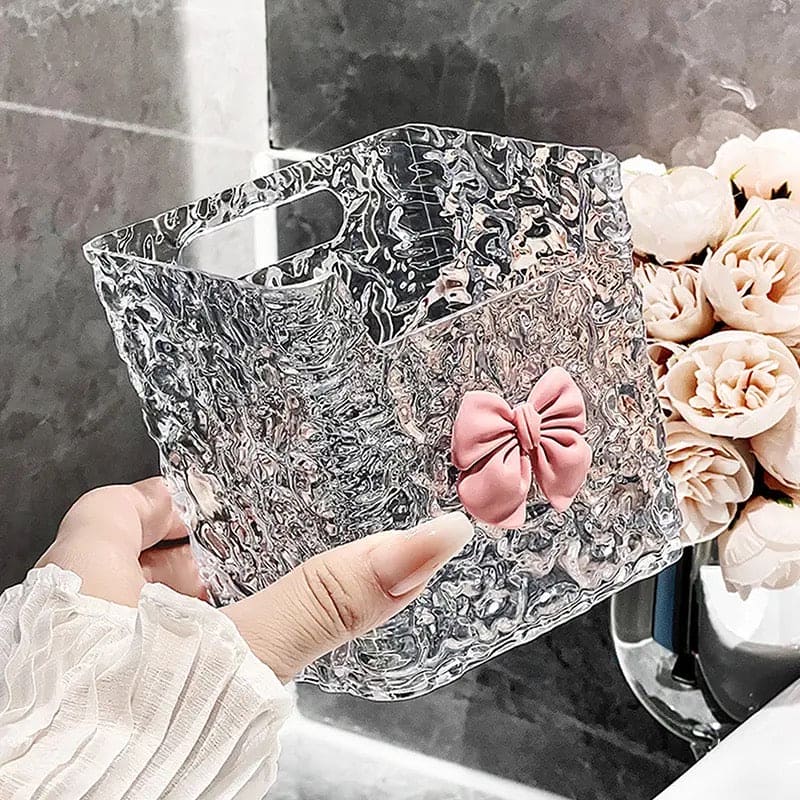 Bow Vanity Storage Box, Punch-Free Toothpaste Holder, Multifunctional Wall Storage Box, Elegant Caddy Organizer, Kitchen Bathroom Sink Storage Rack, Facial Tissue Basket