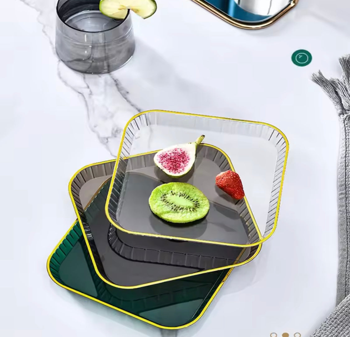 4pcs Luxury Gold Rim Square Serving Tray, Multipurpose Snack And Dessert Plate, Modern Fruit & Dessert Tray